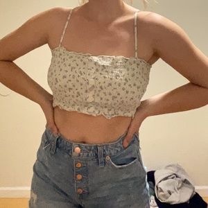 strapless floral crop top with buttons